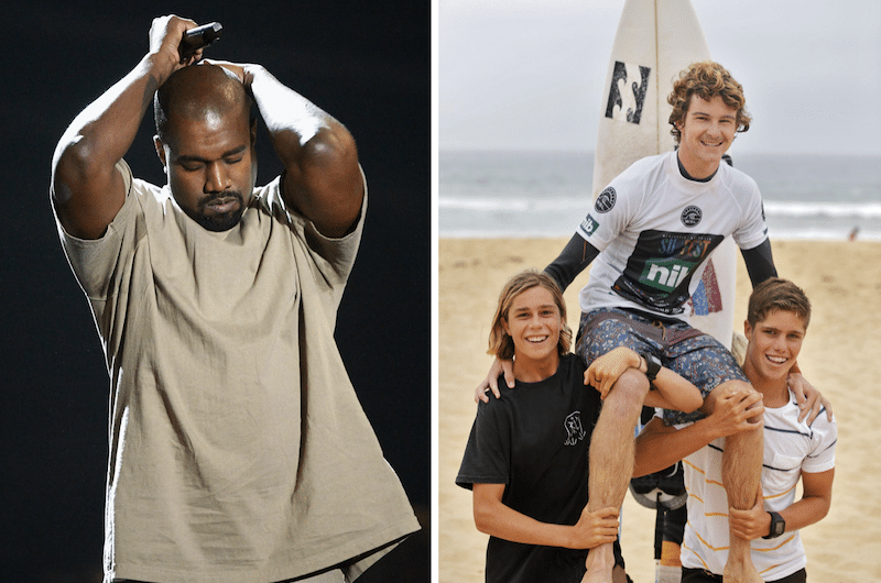 Ye West (left) and underperforming Australian professional surfers both in trouble.